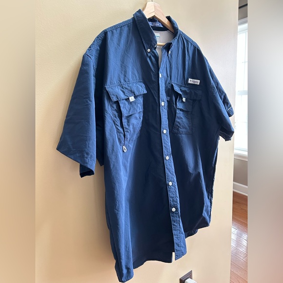 Columbia PFG Bahama Navy Blue Nylon Vented Outdoor Fishing Shirt Mens XLT Tall - Picture 5 of 12